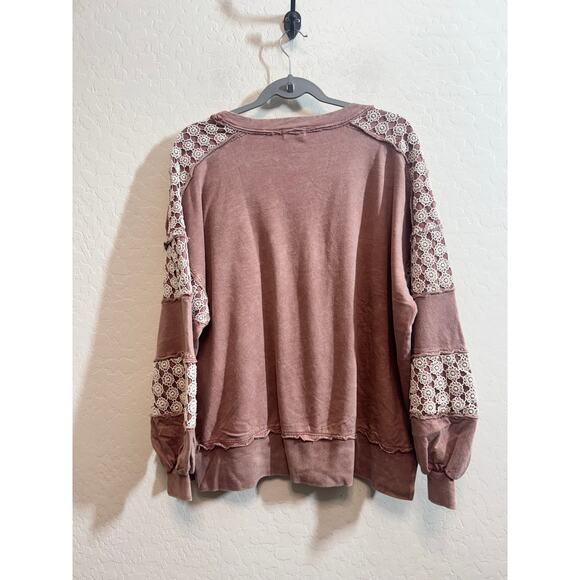 Jher Mineral Wash Pink Light Mauve Floral Daisey Lace Crochet Athleisure Set - Picture 5 of 7